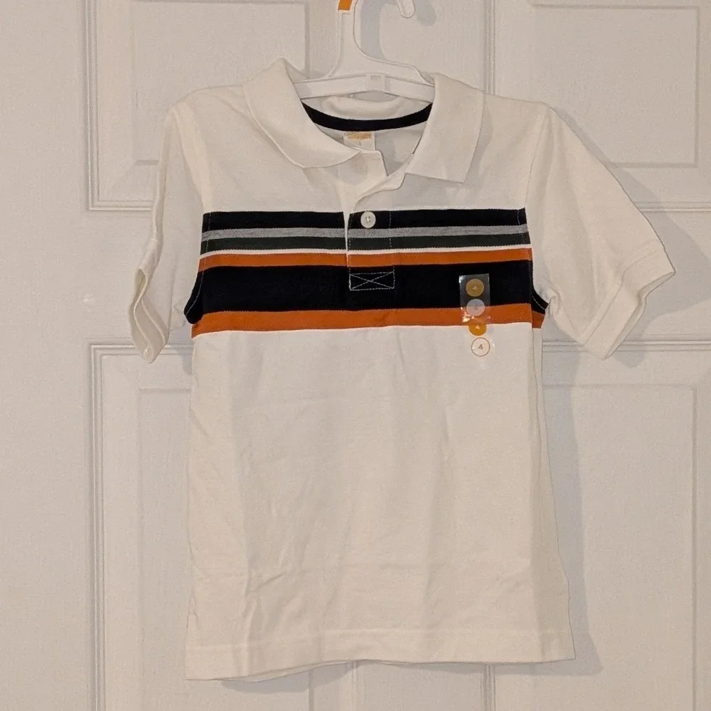 Gymboree Boys Size 4 White Striped Short Sleeve Cotton Polo Shirt NWT